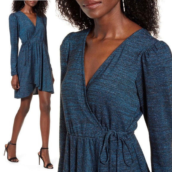 Band of Gypsies Gemme Faux Wrap Metallic Dress L - Picture 2 of 8